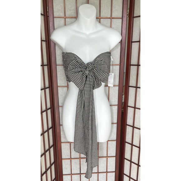 Stitch and Feather Tie Bandeau Wrap Top Black And White Sz L Many Ways to Wear - Picture 1 of 4